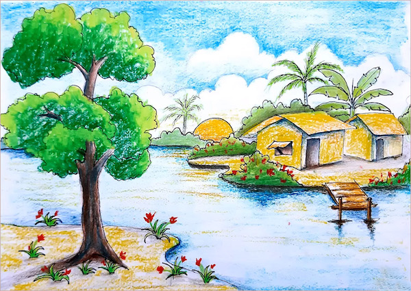 ve tranh phong canh 6 Hướng dẫn vẽ tranh phong cảnh đẹp đơn giản bằng bút chì, màu Hướng dẫn vẽ tranh phong cảnh đẹp đơn giản bằng bút chì, màu