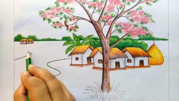 ve tranh phong canh 7 Hướng dẫn vẽ tranh phong cảnh đẹp đơn giản bằng bút chì, màu Hướng dẫn vẽ tranh phong cảnh đẹp đơn giản bằng bút chì, màu