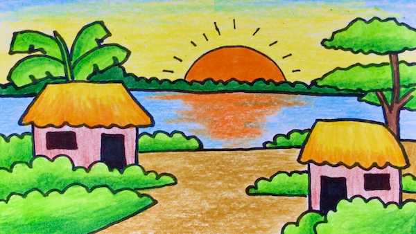 ve tranh phong canh 8 Hướng dẫn vẽ tranh phong cảnh đẹp đơn giản bằng bút chì, màu Hướng dẫn vẽ tranh phong cảnh đẹp đơn giản bằng bút chì, màu